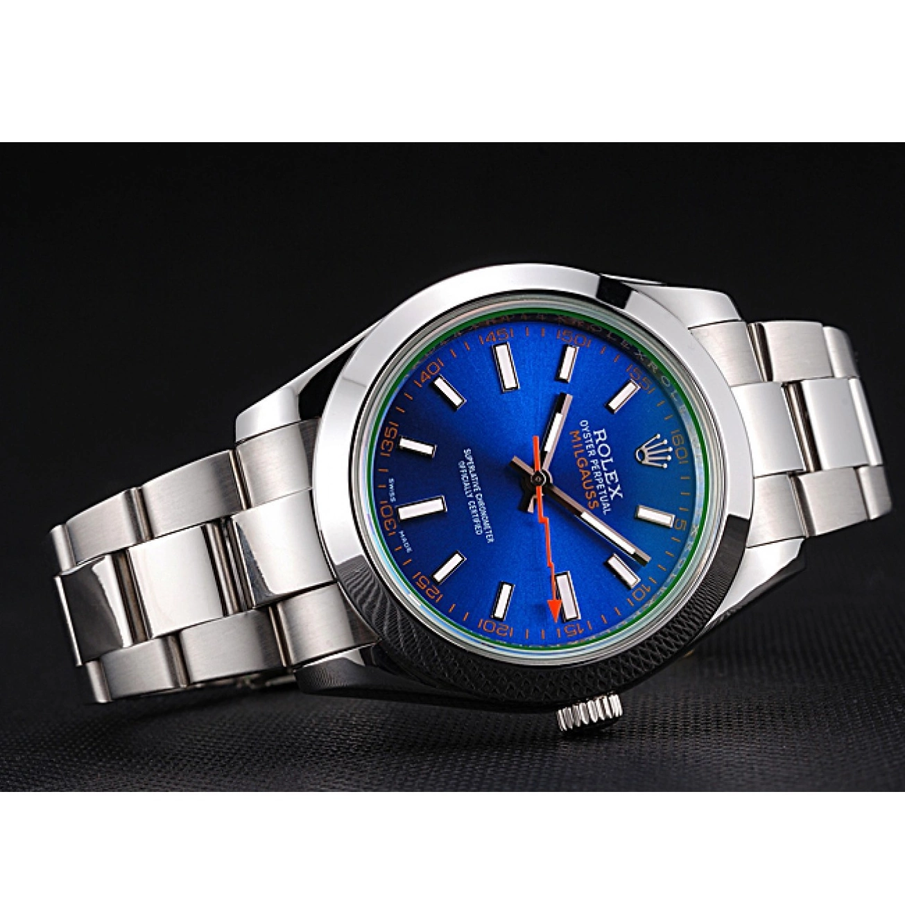 Good Copy Rolex Watches Steel Blue Case And 622838 Rolex Stainless Bezel Dial Milgauss 0729